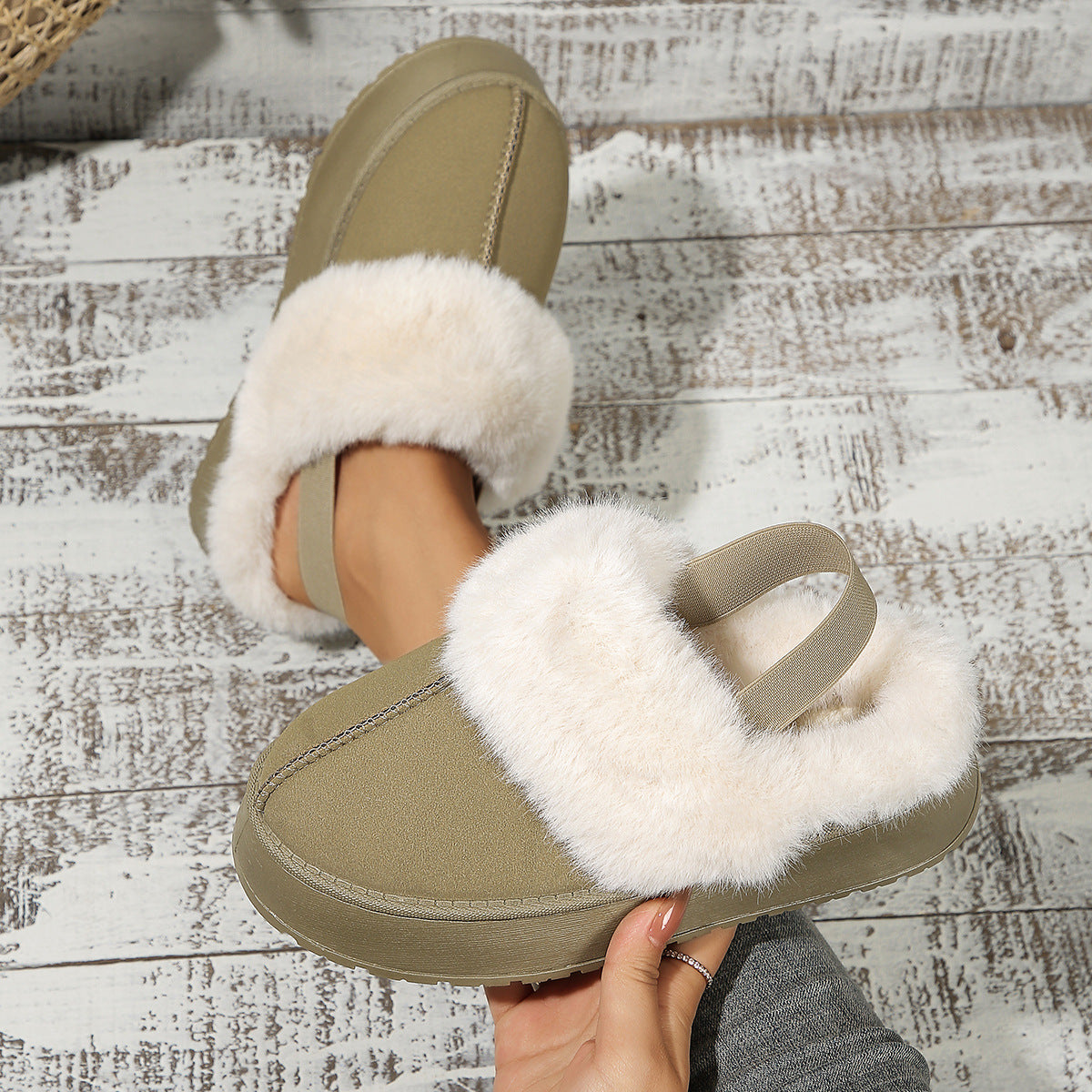 Winter Plush Home Slippers With Back-heeled Elastic Band Design