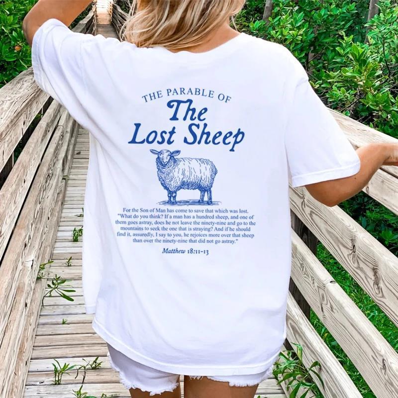 Women Lost Sheep Back Print Bible Verse T-Shirt